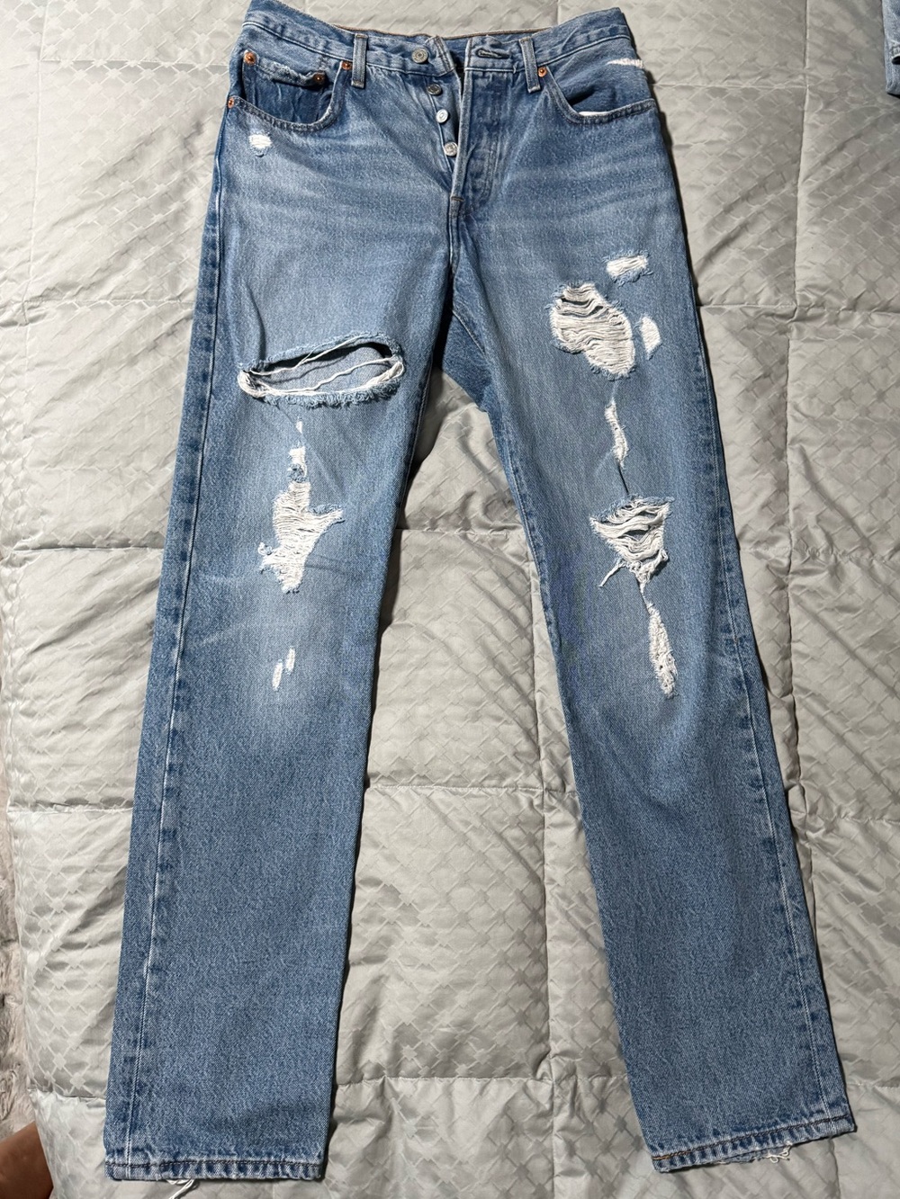 Levi's Light Blue Distressed Straight Leg Jeans